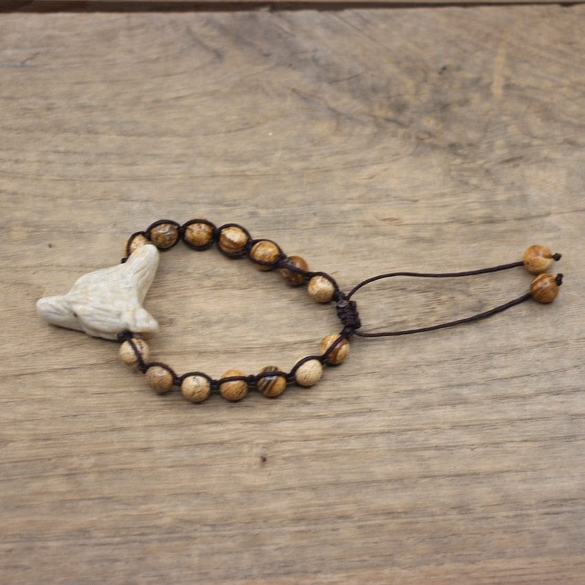 Natural Stone Wolf Beaded Bracelet - Floral Fawna