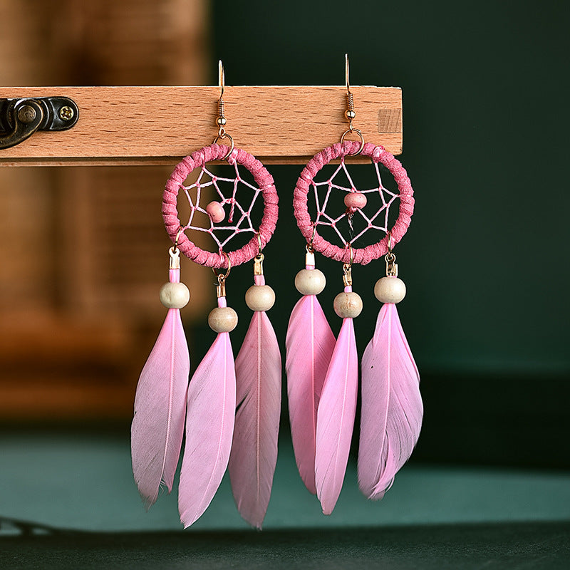 Bohemian Feather Dream Catcher Earrings - Floral Fawna