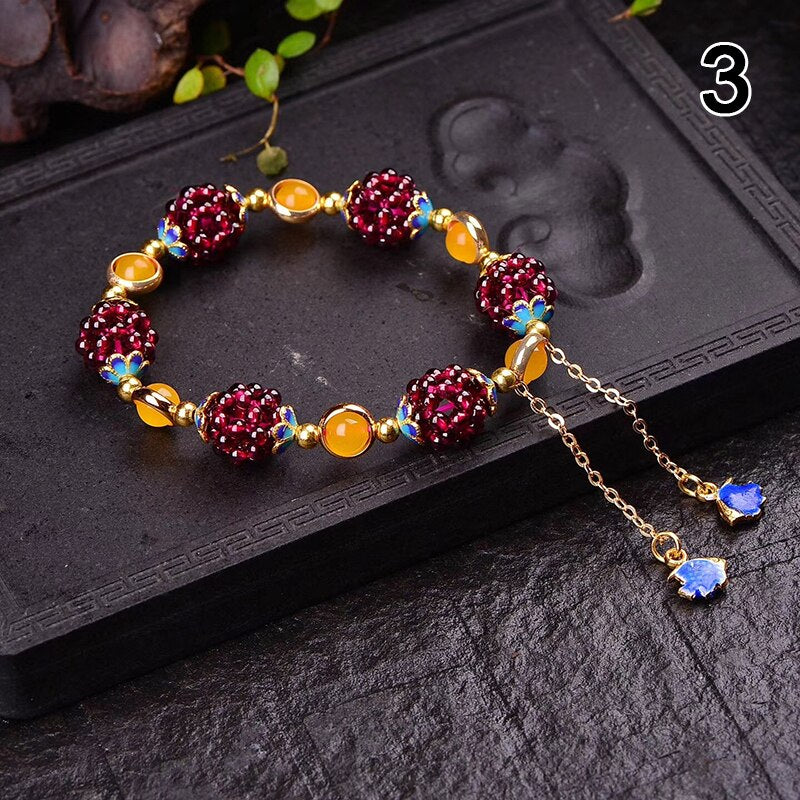 Garnet Stone Pomegranate Bracelet - Floral Fawna