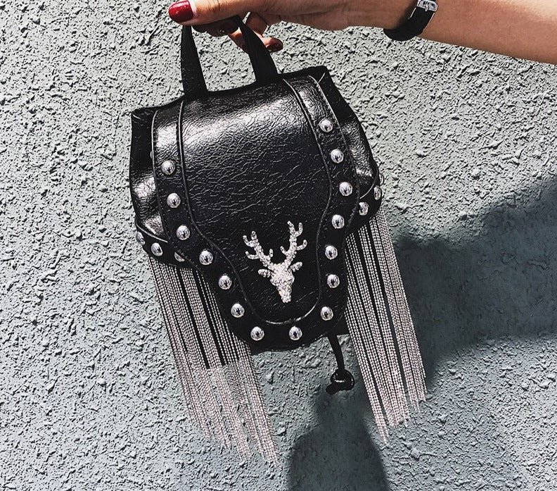 Embellished Stag Tassel Crossbody Bag - Floral Fawna