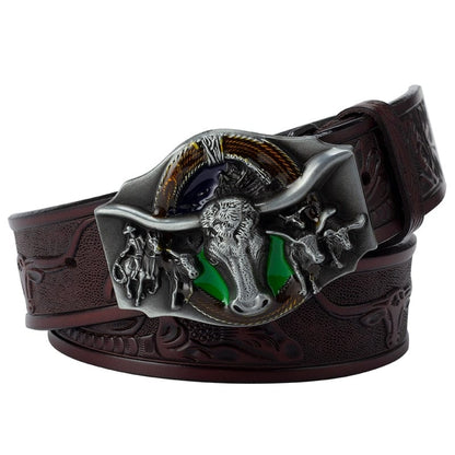 Western Bull Buckle Belt - Floral Fawna