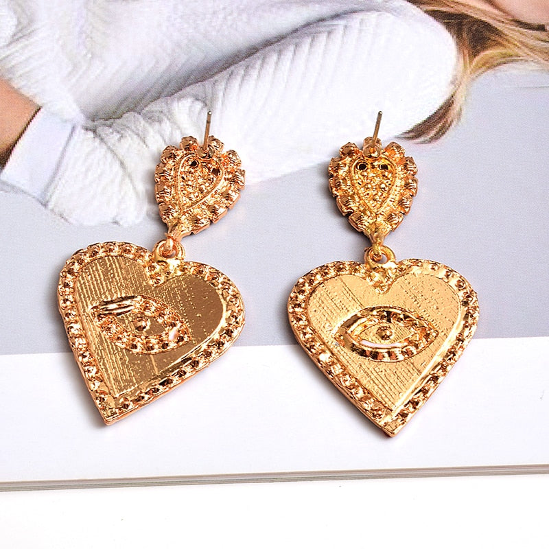 Rhinestone Heart Eye Earrings - Floral Fawna