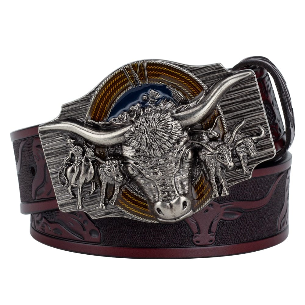 Western Bull Buckle Belt - Floral Fawna