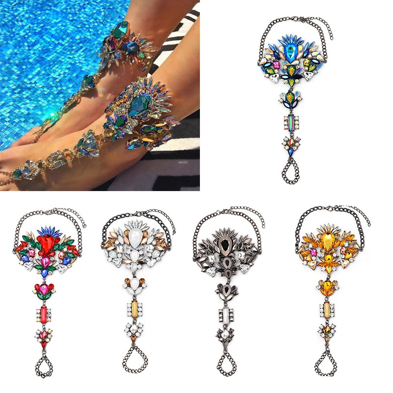 Rhinestone Crystal Anklet - Floral Fawna