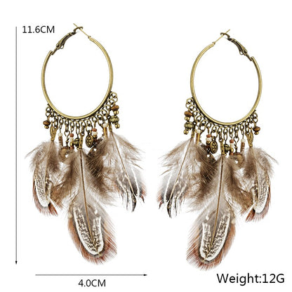 Feather Tassel Pendant Earrings - Floral Fawna