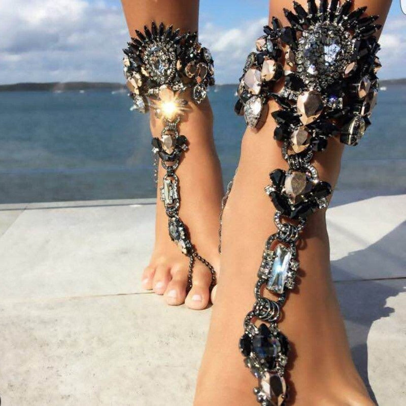 Rhinestone Crystal Anklet - Floral Fawna