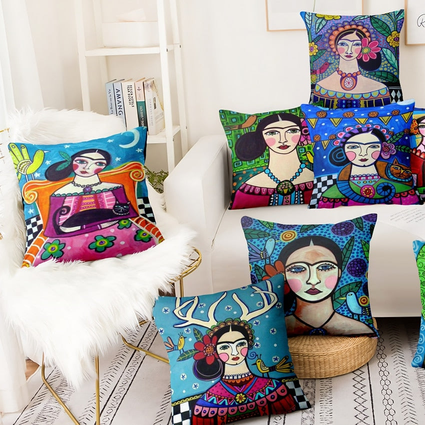 Frida Kahlo Abstract Cushion Cover - Floral Fawna