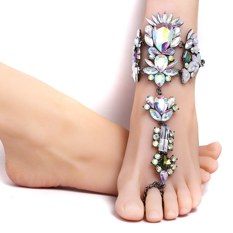 Rhinestone Crystal Anklet - Floral Fawna