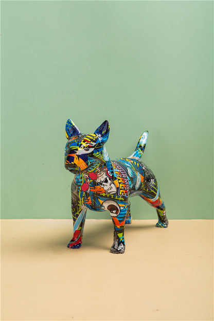 Modern Graffiti Bull Terrier Sculpture - Floral Fawna