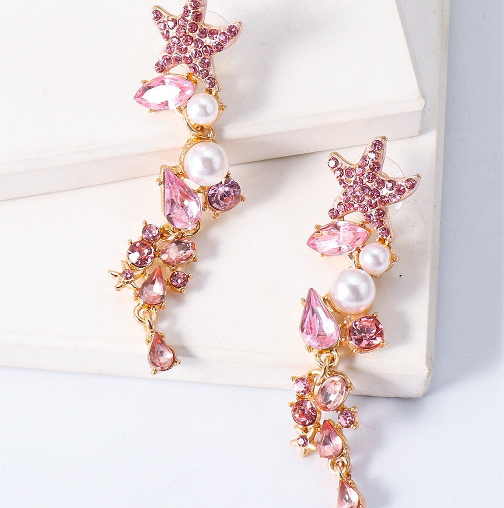 Starfish Crystal Drop Earrings - Floral Fawna