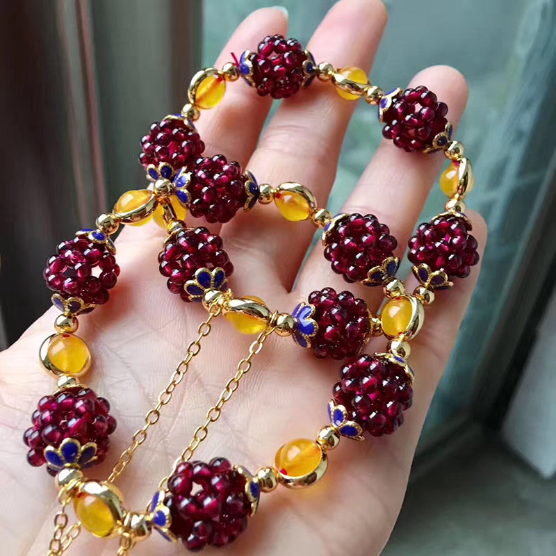 Garnet Stone Pomegranate Bracelet - Floral Fawna