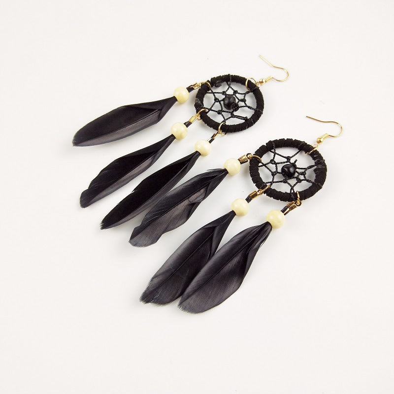 Bohemian Feather Dream Catcher Earrings - Floral Fawna