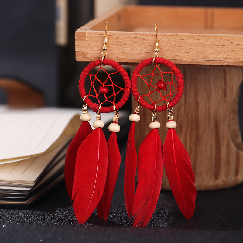 Bohemian Feather Dream Catcher Earrings - Floral Fawna