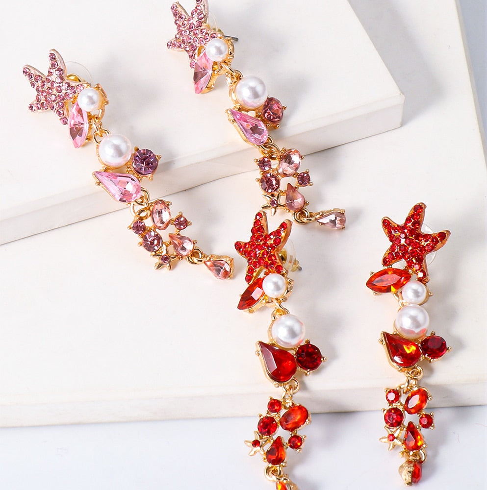 Starfish Crystal Drop Earrings - Floral Fawna