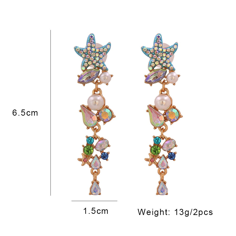 Starfish Crystal Drop Earrings - Floral Fawna