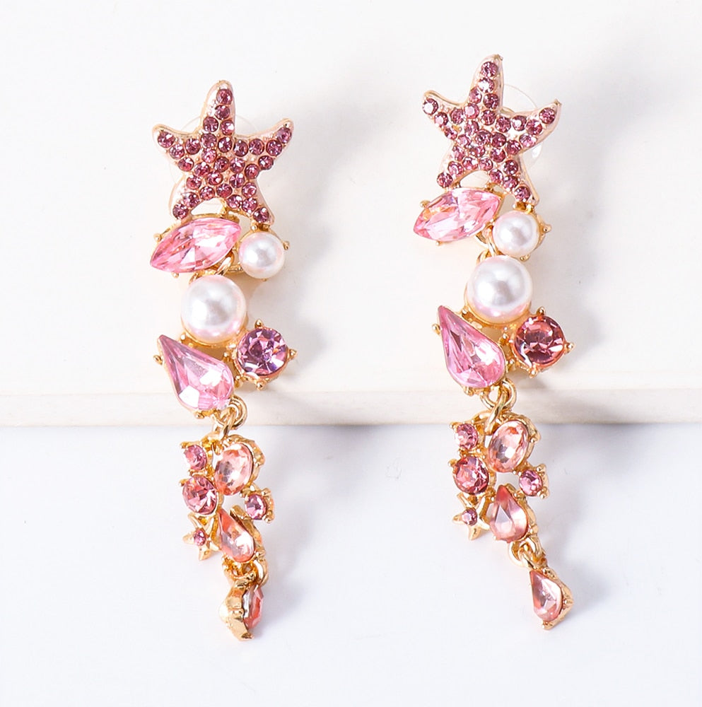 Starfish Crystal Drop Earrings - Floral Fawna