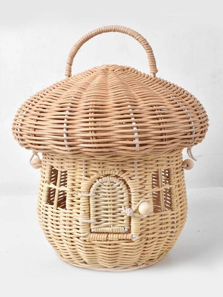 Rattan Mushroom Basket Bag - Floral Fawna