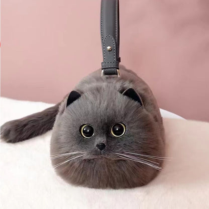 Realistic Grey Faux Fur Cat Bag - Floral Fawna