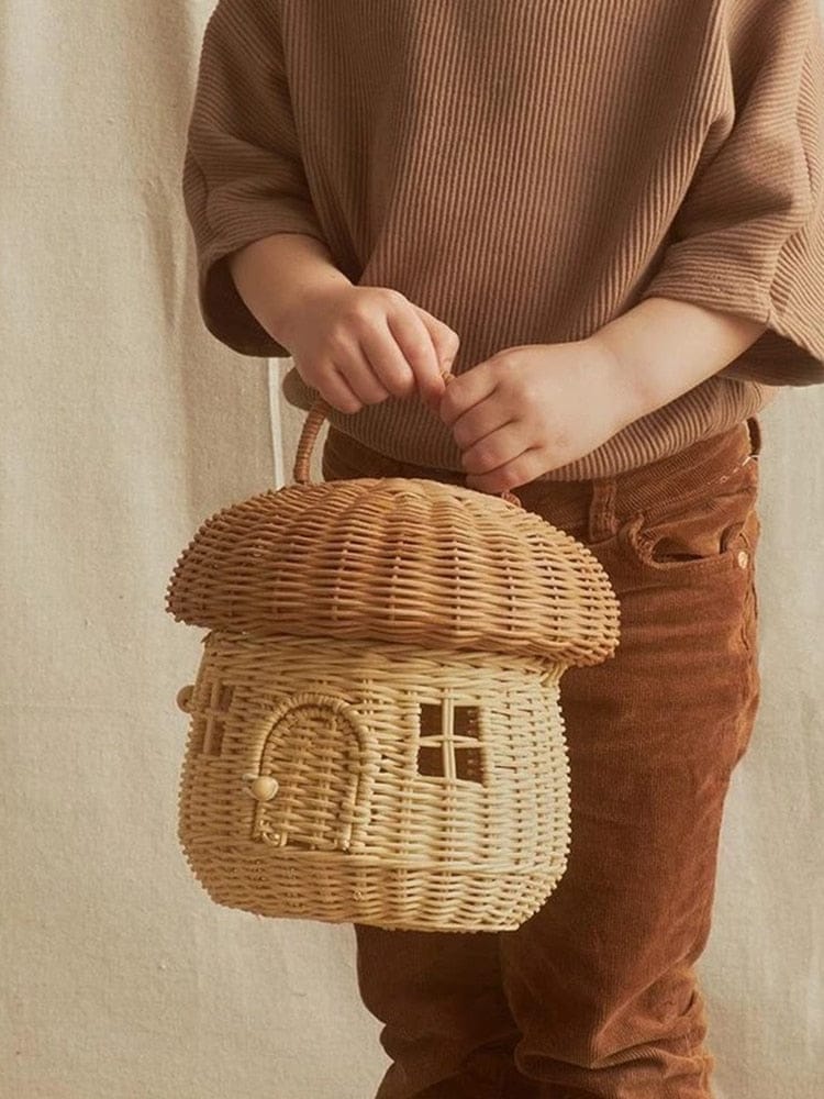 Rattan Mushroom Basket Bag - Floral Fawna