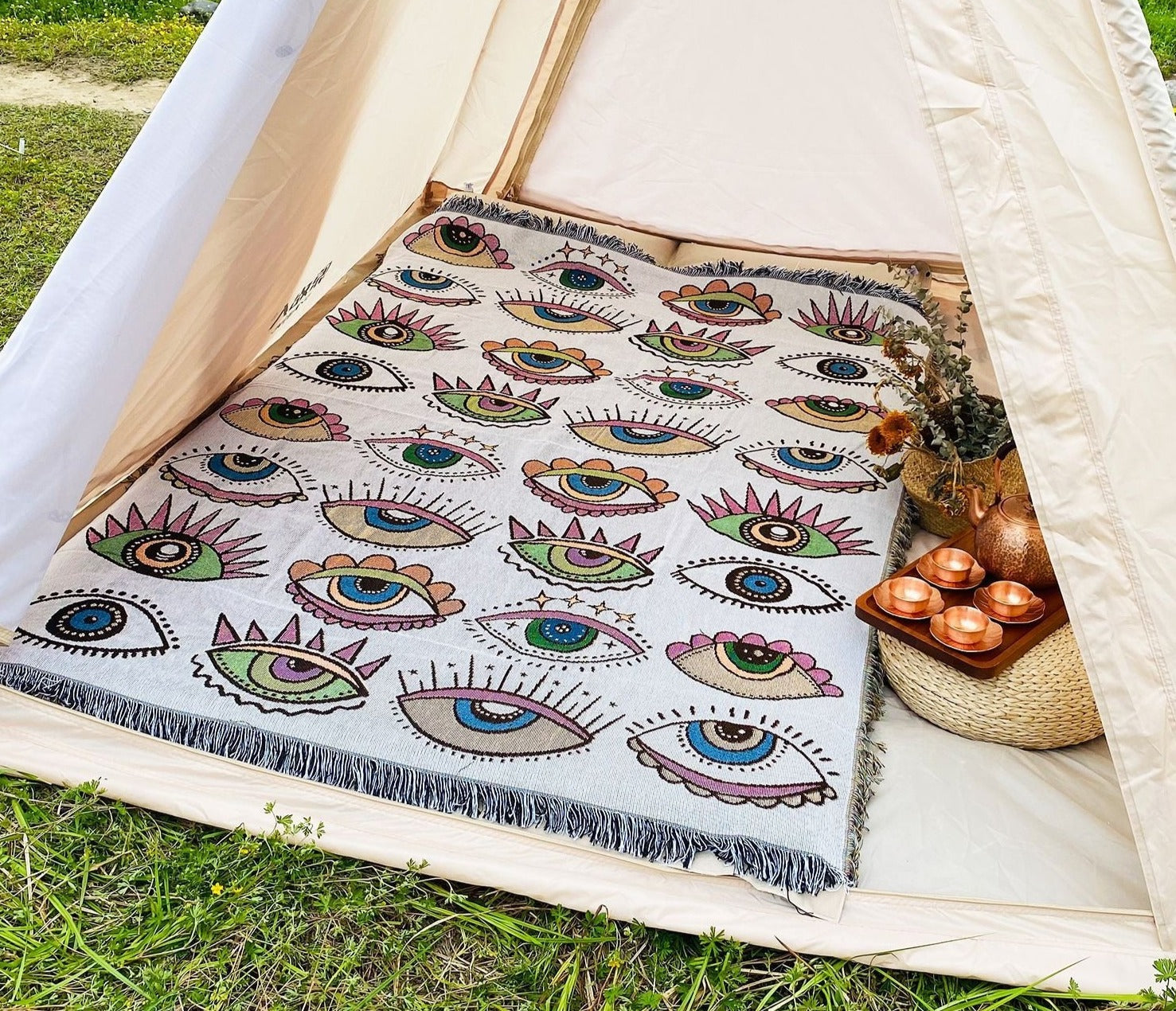 Evil Eye Tapestry Throw - Floral Fawna