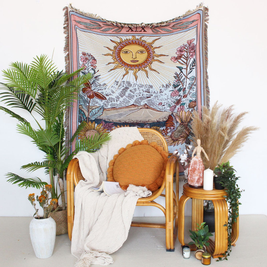 The Sun, Moon and Star Tapestry Throw - Floral Fawna