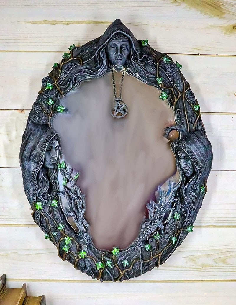 Triple Moon Goddess Wall Mirror - Floral Fawna