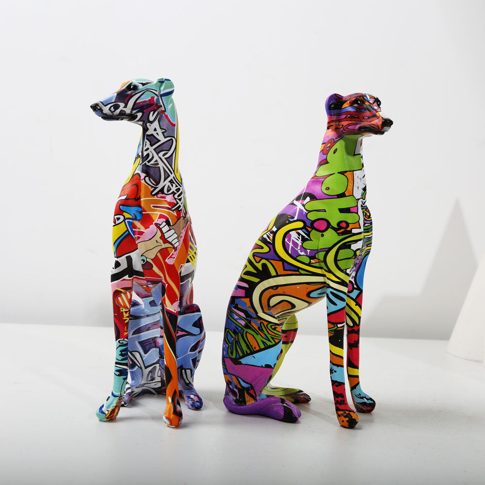 Modern Graffiti Greyhound Sculpture - Floral Fawna