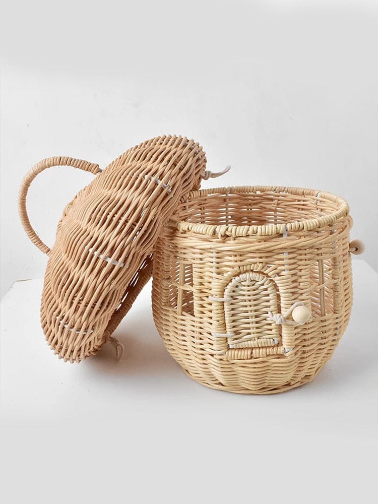 Rattan Mushroom Basket Bag - Floral Fawna