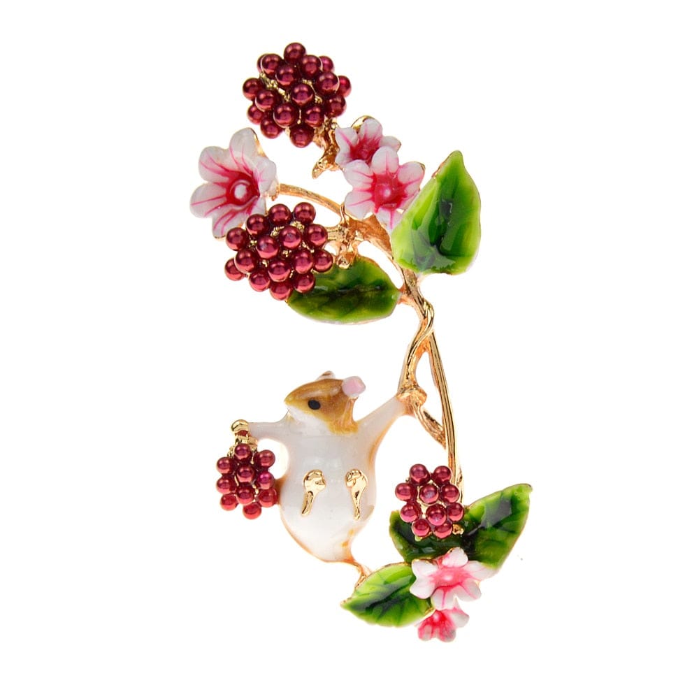 Squirrel Picking Raspberries Brooch - Floral Fawna