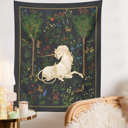 Mythical Unicorn Tapestry - Floral Fawna