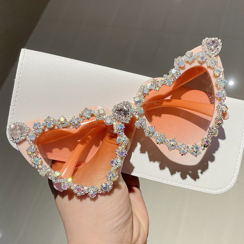 Rhinestone Heart Shaped Sunglasses - Floral Fawna