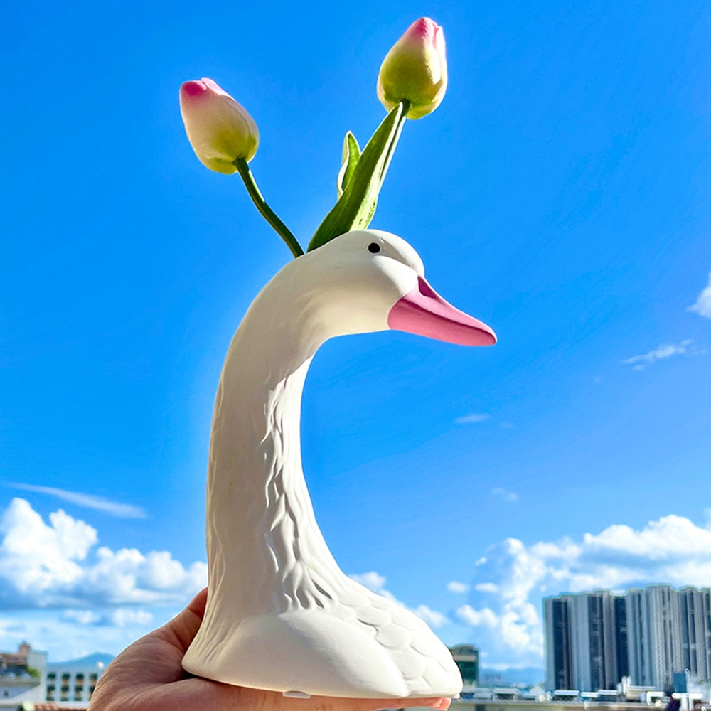 Ceramic Swan Vase - Floral Fawna