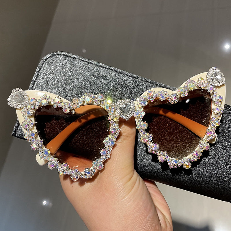 Rhinestone Heart Shaped Sunglasses - Floral Fawna