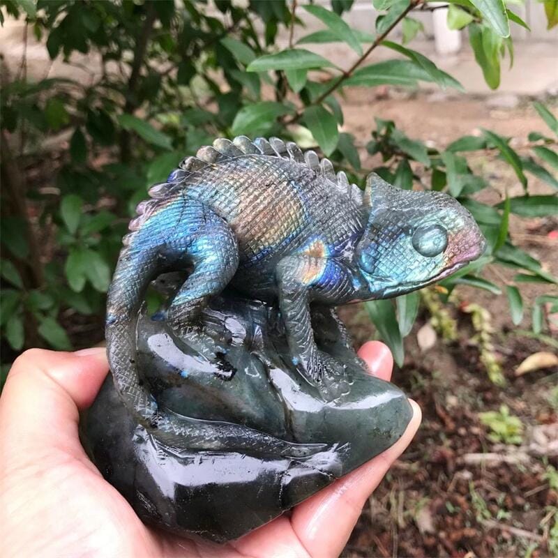 Labradorite Chameleon Ornament - Floral Fawna