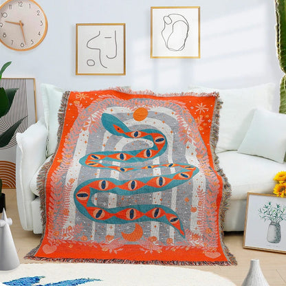 Orange Snake Boho Tapestry - Floral Fawna