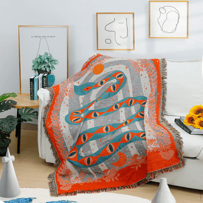 Orange Snake Boho Tapestry - Floral Fawna