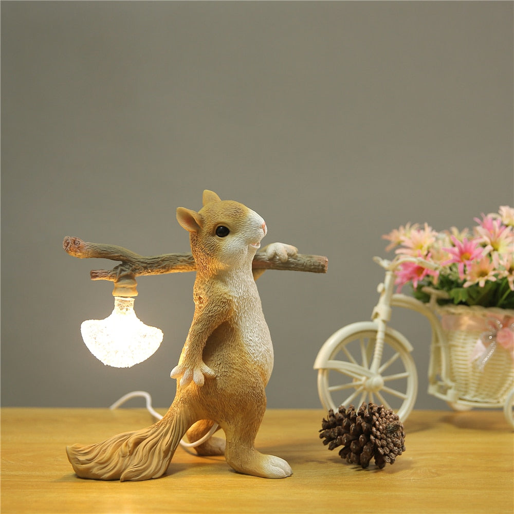 Squirrel Carrying Log Night Light - Floral Fawna