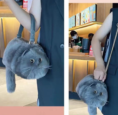 Realistic Grey Faux Fur Cat Bag - Floral Fawna