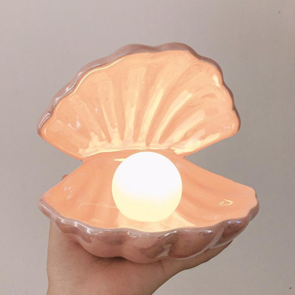 Ceramic Clam Shell Pearl Night Light - Floral Fawna