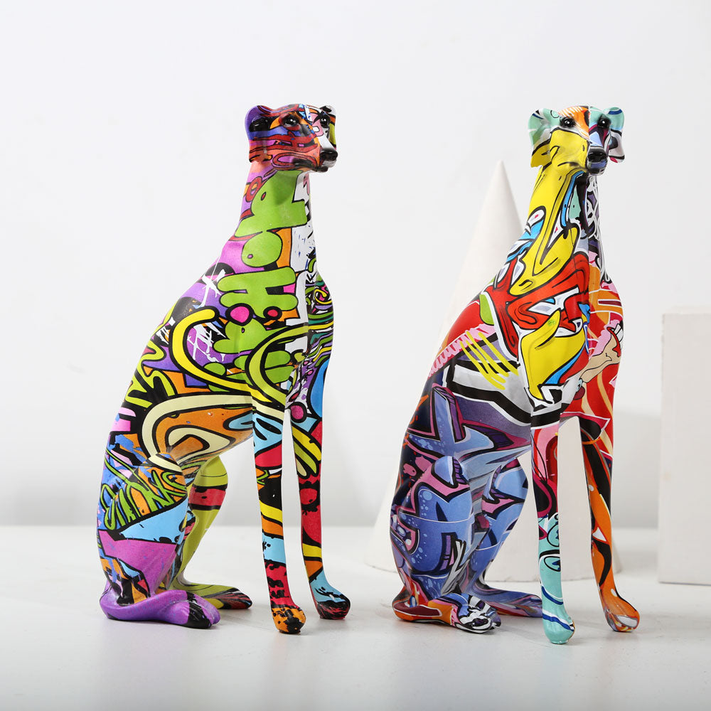 Modern Graffiti Greyhound Sculpture - Floral Fawna