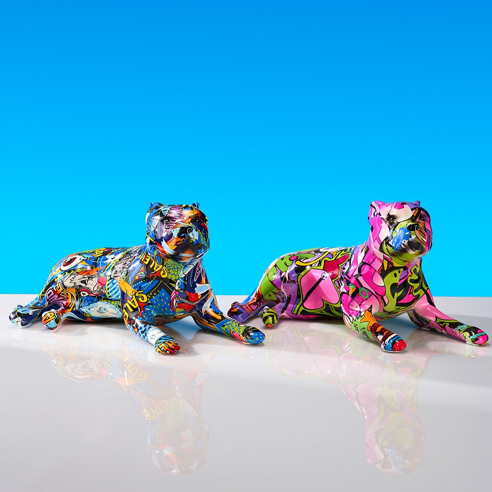 Modern Graffiti Pitbull Terrier Sculpture - Floral Fawna