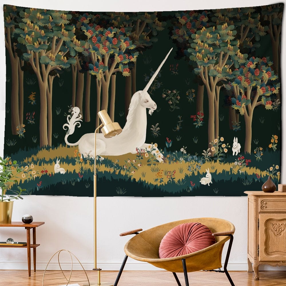 Mythical Unicorn Tapestry - Floral Fawna