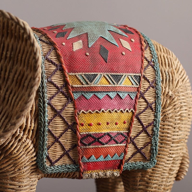 Rattan Elephant Ornament - Floral Fawna