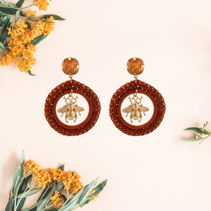 Circular Honey Bee Earrings - Floral Fawna