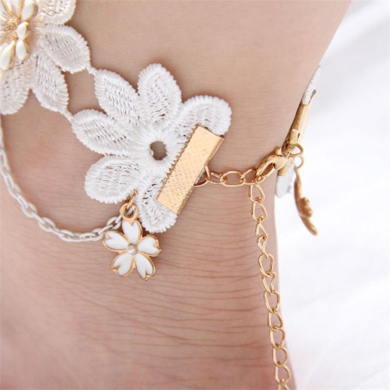 Bohemian Flower White Lace Anklet - Floral Fawna