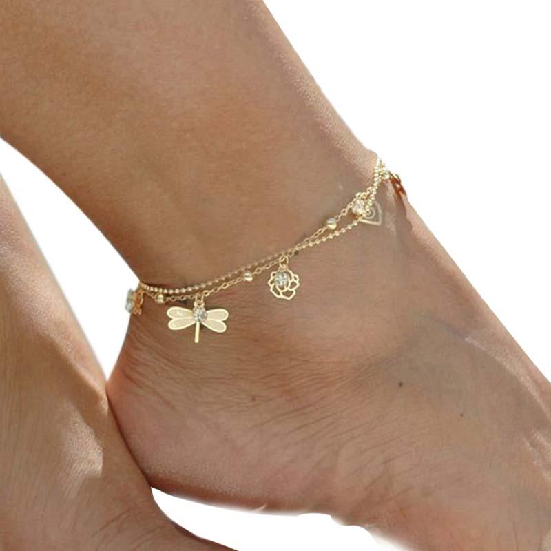 Dragonflies &amp; Roses Summer Anklet - Floral Fawna