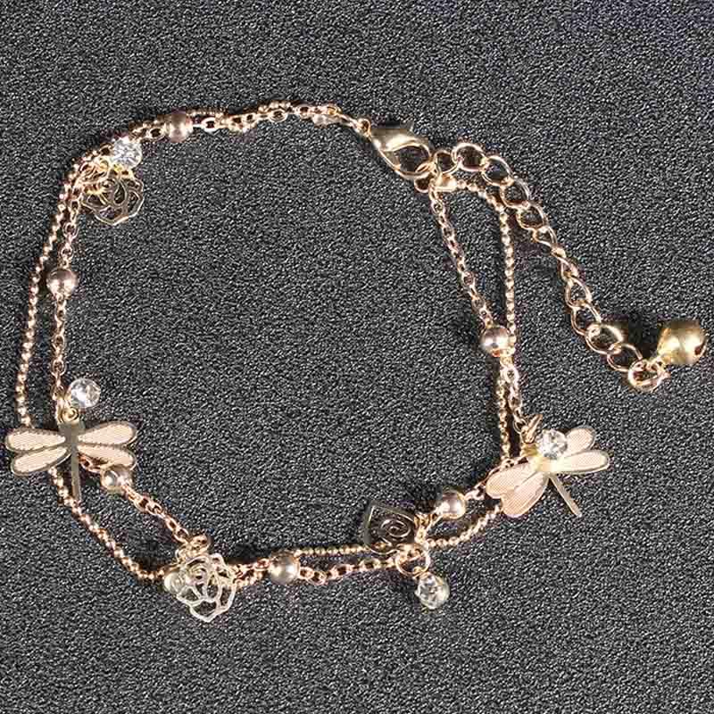 Dragonflies &amp; Roses Summer Anklet - Floral Fawna