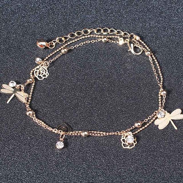 Dragonflies &amp; Roses Summer Anklet - Floral Fawna