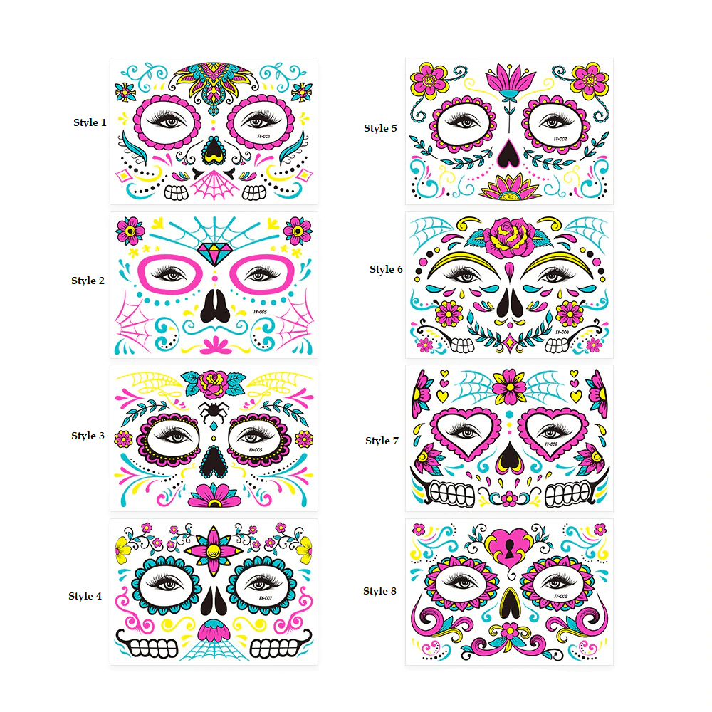 Day of The Dead Glow In The Dark Face Stickers - Floral Fawna