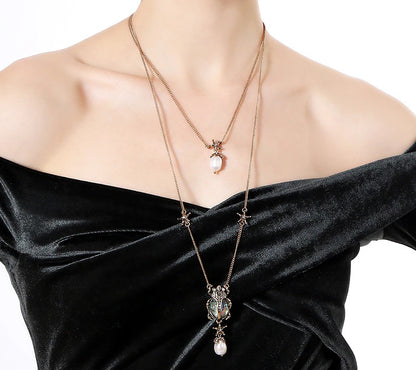 Beetle Pearl Drop Necklace - Floral Fawna